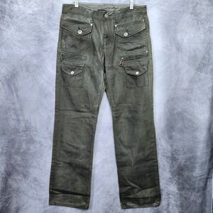 Vintage Y2K Tactical Cargo Jeans Seduka Mens 34x32 Gray Coated Multi Pocket